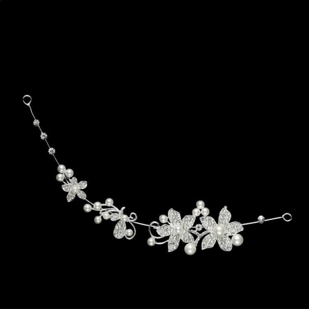 Bridal Hairpiece Silver Pearl Flower